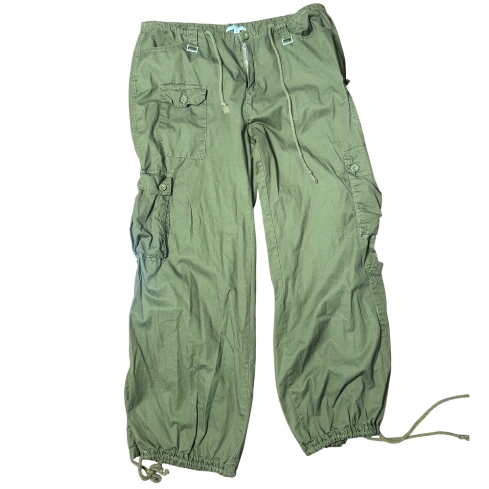 Angel Kiss Cargo Pants Large Green Excellent Wide Leg Drawstring Utility Jogger